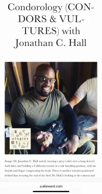Jonathan Hall holding California Condor for Allie Ward's Ologies podcast ad